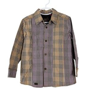 Catimini Boys Plaid‎ Button Down Shirt Long Sleeve Purple Brown Size 5 NWT